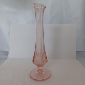 Vintage MCM Pink Glass Pedestal Bud Vase Swung Ruffled Top 7.5"